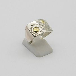 ANILLO RECTANGULO 2 FLORES /PLATA Y ORO